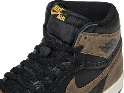 Jordan 1 High Retro Palomino black and brown up close